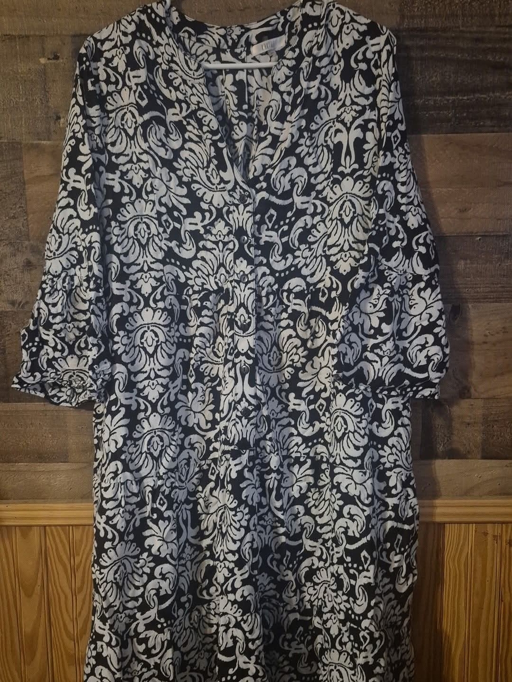 Black & White Floral-Print Long Sleeve Women's Dress
